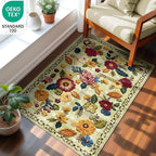 2x3 Machine Washable Area Rug for Entryway, Green Vintage Boho Floral Rug Non-Slip Low Pile Soft Faux Wool Small Carpet, Kids and Pets Friendly for Bedroom Kitchen Hallway Bedside Home Decor Rug
