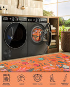 Area Rug 8x10, Washable Large Rugs for Living Room, Non Slip 0.27″ Low Pile Vintage Floral Large Carpet for Bedroom, Living Room, Dining Room, Kids Playroom (Orange)