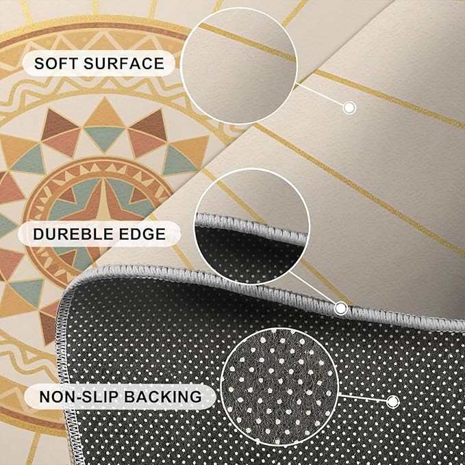 Boho Sun Area Rugs 8x10ft, Minimalist Line Area Rug for Living Room, Geometric Solar Modern Rug with Double Sided Carpet Tape for Bedroom Men Room Decor