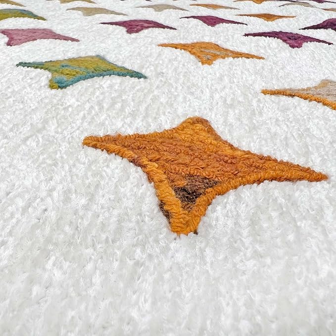 Alfa Rich 3x10 Moroccan White Area Rugs for Living Room Decor Washable Cotton Pet Friendly Runner