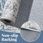 jinchan Fiora Floral 2x3 Rug for Entryway - Vintage Washable Small Non-Slip Distressed Indoor Doormat Ultra-Thin Low-Pile Accent Rug for Entrance Kitchen Bedroom Bathroom (2x3ft, Dark Blue)