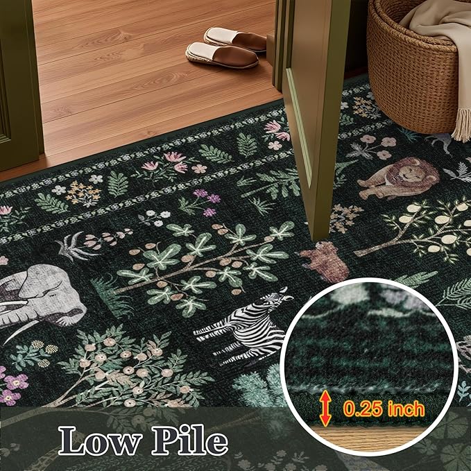 5x7 Area Rugs Living Room Rug: Vintage Washable Rug Floral Soft Carpet Indoor Floor Non-Slip Boho Stain Resistant Large Carpets for Bedroom Kids Nursery Dining Room Farmhouse Home Office Green