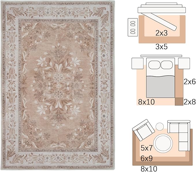 jinchan Floral 2x3 Rugs for Entryway - Vintage Washable Area Rug Ultra-Thin Low Pile Soft Small Non Slip Distressed Indoor Door mat Accent for Entrance Kitchen Bedroom (2x3ft, Coral Pink)
