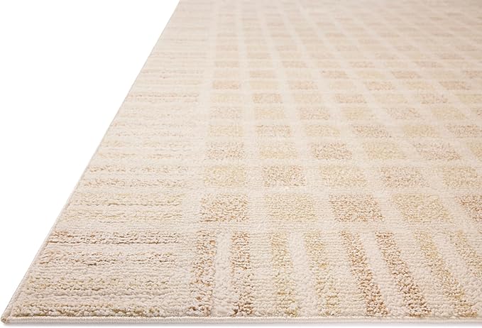 Loloi Chris Loves Julia Calvin Collection CLV-03 Bone/Natural 9'-6" x 12'-6" Area Rug Checkered Neutral Soft Living Room Bedroom Carpet
