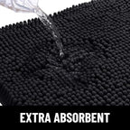 Smiry Dog Door Mat for Muddy Paws, Absorbent Dirt Trapper Non Slip Quick Dry Washable Chenille Mat for Mud Dogs, Entry Rug for Indoor and Outdoor (24x16 Inches, Black and White)