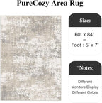 Modern Abstract Beige Gray Area Rug 5x7 Machine Washable Large Carpet Neutral Kitchen Indoor Accent Throw Low Pile Non Slip Distressed Living Dining Room Bedroom Office