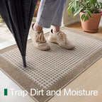 LUMI Inside Door Mat for Entry 17''x30'', Absorbent, Dirt Trapper, Low Profile Thin, Non Slip Mats with Rubber Backing, Ideal for Indoor, High Traffic, Garage, Entrance, Checkered Beige