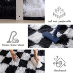 4x6 Area Rugs for Living Room Bedroom, Soft Fluffy Shaggy Bedside Rug, Indoor Floor Carpet for Kids Playroom, Dorms, Nursery Rooms, Home Decor (Black & White 4'x6')