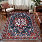 Tangsoo Oriental Red Rug 4x6 Washable Vintage Rugs Non Slip Indoor, Distressed Carpet for Living Room, Dining Room, Soft Low Pile Rugs Boho Foldable Floor for Bedroom Dorm Bedside Bathroom