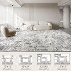 10x14 Area Rug Living Room Rugs - Washable Neutral Modern Abstract Soft Thin Large Rug Indoor Floor No Slip Rug Carpet for Bedroom Under Dining Table Home Office Decor - Grey