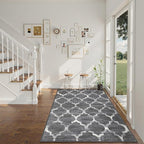 Lahome Moroccan Washable Area Rugs for Living Room - 4x6 Rug Non-Slip Lightweight Soft Bedroom Carpet Throw Low-Pile ‎Stain Resistant Entryway Rug, Grey Print Modern Rug for Office Kitchen Dining Room