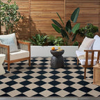 Easy Jute Black Checkered 5x7 Area Rug, Washable Modern Outdoor Rug for Patio Non-Slip Diamond Rugs for Living Room, Neutral Farmhouse Floor Carpet for Bedroom Dining Room Classroom