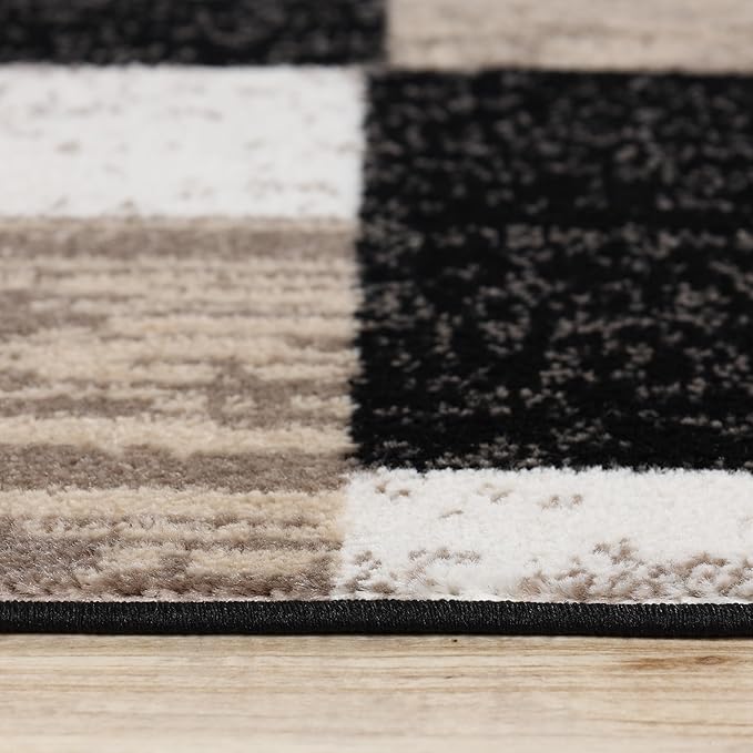 Superior Indoor Area Rug, Jute Backed, Modern Geometric Patchwork Floor Decor for Bedroom, Office, Living Room, Entryway, Kitchen, Hardwood Floors, Rockwood Collection, 4' x 6', Ivory-Beige