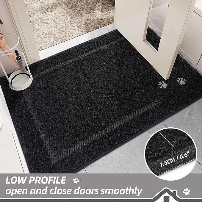 BEQHAUSE Dog Door Mat for Muddy Paws 36"x60" Dirt Trapper Absorbent Doormat Non Slip Entryway Rugs Washable Stain Resistant Welcome Floor Mat Soft Low-Profile for Front Back Door, Black