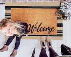 KOZYFLY Striped Front Door Mat 2x3 Ft Brown and Black Cotton Washable Indoor Outdoor Rug Doormats Small Area Rugs for Kitchen Entryway Porch
