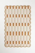 Hand-Tufted Wool Rug with Scalloped Edges, Light Blue Plaid Pattern, Cozy Soft Area Rug for Living Room, Bedroom, and Nursery, Handmade Modern Accent Rug (Green, 12X18 FEET)