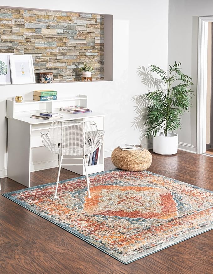Unique Loom Isabella Collection Area Rug - Rossellini (5' 1" Square, Rust Red/ Beige)