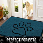 Smiry Dog Door Mat for Muddy Paws, Absorbent Dirt Trapper Non Slip Quick Dry Washable Chenille Mat for Mud Dogs, Entry Rug for Indoor and Outdoor (36x24 Inches, Atlantic Blue and Black)