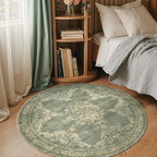 jinchan Round Rug 5ft Area Rugs Vintage Floral Distressed Design,Machine Washable Soft Non-Slip Low-Pile Ultra-Thin Circle Rug for Entryway Living Room Dining Room Bedroom (5' Round,Dark Green)