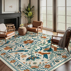 Moynesa Bedroom Rug 5x7, Washable Modern Bohemian Area Rugs for Living Room Dining Room, Farmhouse Floral Bird Print Pattern Carpet, Retro Home Decor Open Floor Areas Non-Slip Protection