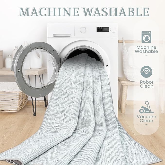 9x12 Area Rug Living Room: Washable Boho Geometric Moroccan Rug Neutral Modern Farmhouse Indoor Soft Non Slip Ultra Thin Large Printed Pattern Carpet for Bedroom Home Office (Grey, 9'x12')