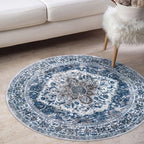 KOZYFLY Round Rug 3 Ft Rugs for Entryway Washable Circle Entrance Rug Non Slip Round Doormat Indoor Printed Faux Wool Round Front Door Mat Floor Carpet for Backdoor, Entryway, Bedroom, Blue