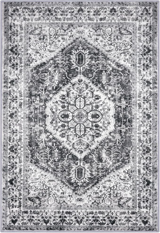KOZYFLY Small Area Rug 2x3 Ft Rugs for Entryway Washable Entry Rug Non Slip Door Mat Indoor Entrance Printed Faux Wool Vintage Kitchen Rug Throw Rugs for Entrance Kitchen, Grey
