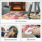 Peacock Magnolia Rug Large - 5x7 Rug, Pink Magnolia Washable Rugs for Living Room, Classic Carpet, Peafowl Non-Slip Area Rugs for Bedroom, Aesthetics Carpet - Peafowl Home Decor & Gifts
