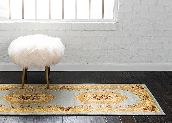 Rugs.com Chateau Collection Rug – 3' x 16' 5 Runner Light Blue Medium Rug Perfect for Hallways, Entryways