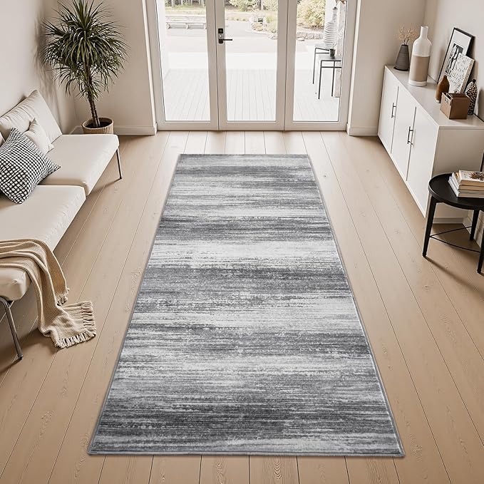 PADOOR Modern Abstract Runner Rug - 2x6 Washable Hallway Rugs, Ultra Soft Non-Slip Low Pile Floor Rugs for Hallway Entryway Kitchen Bedroom Bedside Laundry Room Black