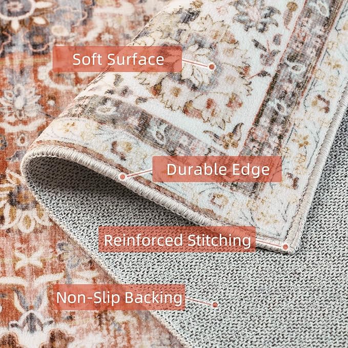 Deerly 2x3 Entry Rugs Small Area Rugs for Bedroom Living Room Bathroom Kitchen, Small Soft Rugs Low Pile Non-Slip Rubber Backing Oriental Door Mat, Brick Red