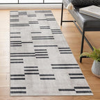 ReaLife Rugs Machine Washable Area Rug Runner - Living Room Bedroom Bathroom Kitchen Entryway Office -Non-Slip Baking Low Pile Stain Resistant Premium - Modern Geometric - Loki-Beige & Black 2'6" x 8'
