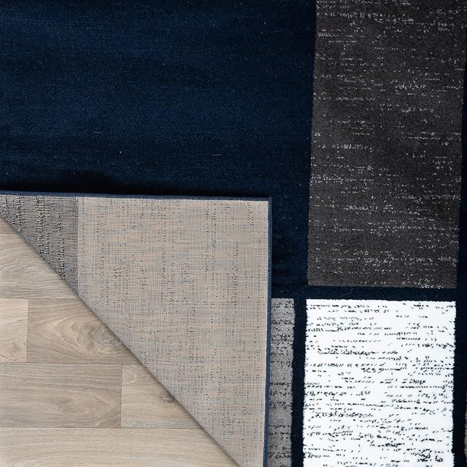 Rugshop Modern Geometric Boxes Navy Area Rug, Non-Shedding Carpet for Living Room, Bedroom, or Dining Room, 5'3" x 7'3"