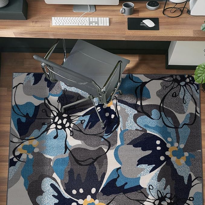 Rugshop Gray Large Floral Non-Slip Area Rug Fade Resistant for Bedroom, Entryway and Home Office, 4' x 6'