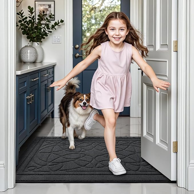 LUMI Door Mat Indoor Entrance 32"x48", Front Welcome Mat with Non-Slip Rubber Backing, Low Profile Dirt Trapper Inside Doormat for Entrance, Garage, Patio, Grey