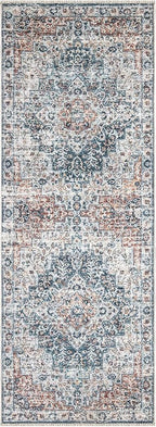 Bloom Rugs Caria Washable Non-Slip 12 ft Runner - Terracotta/Teal Traditional Runner for Entryway, Hallway, Bathroom, and Kitchen - Exact Size: 2'6" x 12'