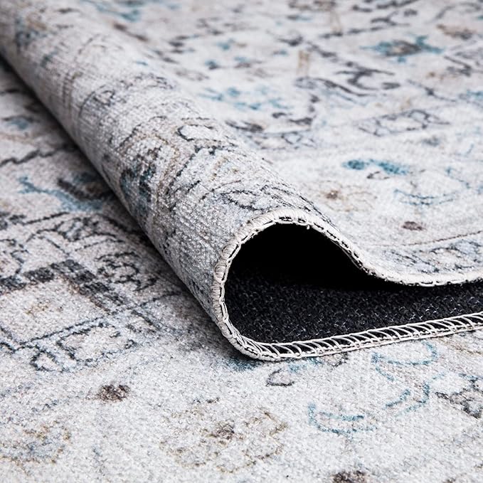 Bloom Rugs Caria Washable Non-Slip 3x5 Rug - Seashell/Teal Blue Traditional Area Rug for Living Room, Bedroom, Dining Room, and Kitchen - Exact Size: 3' x 5'