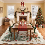 Lahome Floral Christmas Rugs for Living Room, Washable Christmas Rug 8x10 Under Bed Soft Xmas Tree Rug, Stain Resistance Large Carpets for Dining Room Office Home Decor, Beige/Multi