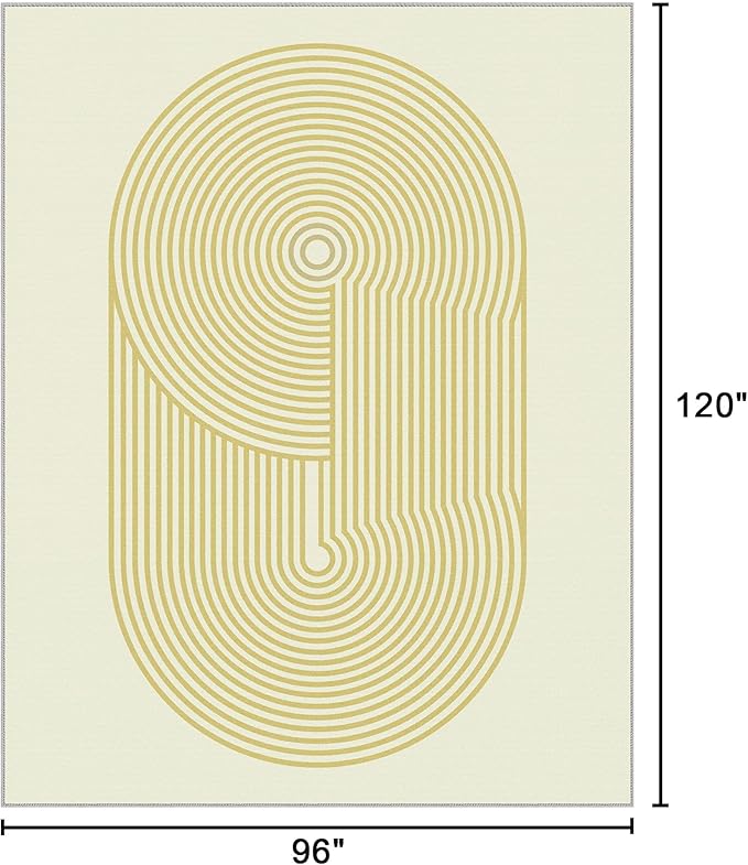 Bavni Area Rugs 8x10, Modern Soft Bedroom Rug, Machine Washable Rug Non Slip, Indoor Low Pile Large Rugs for Living Room, Dining Room, Beige Yellow Lines
