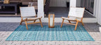 Unique Loom Outdoor Trellis Collection Area Rug - Tribal Trellis (9' x 12' Rectangle, Teal/ Ivory)