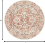 RUGGABLE Washable Area Rug – Kamran Rose Pink 6 ft Round, Stain-Resistant, Non-Slip – Medium Machine Washable Rugs for Living Room, Bedroom, Hallway, Entryway & Office–with Cushioned Pad