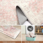 Washable Hallways Runner Rugs 2x10 Non-Slip Hallway Runners for Entrance Bedroom Low Pile Vintage Runners Pink