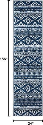 SAFAVIEH Tulum Collection Runner Rug - 2' x 13', Navy & Ivory, Moroccan Boho Tribal Design, Non-Shedding & Easy to Clean, Ideal for Living Room, Hallway, Foyer, Bedroom (TUL272N)