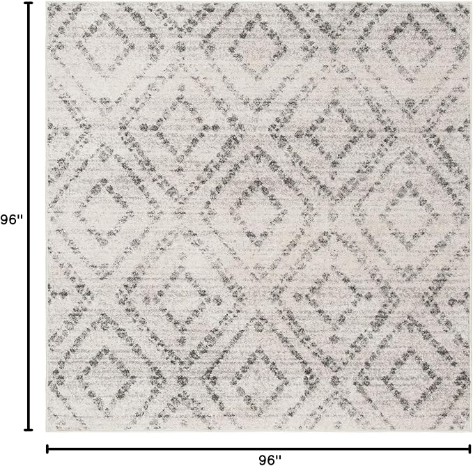 SAFAVIEH Adirondack Collection Area Rug - 8' Square, Light Grey & Grey, Modern Diamond Distressed Design, Non-Shedding & Easy Care, Ideal for High Traffic Areas in Living Room, Bedroom (ADR131C)