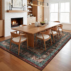 U'Artlines Christmas Boho Vintage Area Rug 5x7 Machine Washable Low Pile Ultra-Thin Soft Floor Carpet Non Slip Non Shedding Accent Rug for Living Room Bedroom Entryway Dining Room Office(Rust＆Teal)