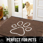 Smiry Dog Door Mat for Muddy Paws, Absorbent Dirt Trapper Non Slip Quick Dry Washable Chenille Mat for Mud Dogs, Entry Rug for Indoor and Outdoor (30x20 Inches, Coffee and White)