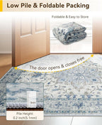 Area Rugs 2'x4' Washable Non-Slip, Floral Vintage Distress Print Pattern Medallion Carpet for Living Room Bedroom Dining Room, Light Blue Navy Beige Gray White