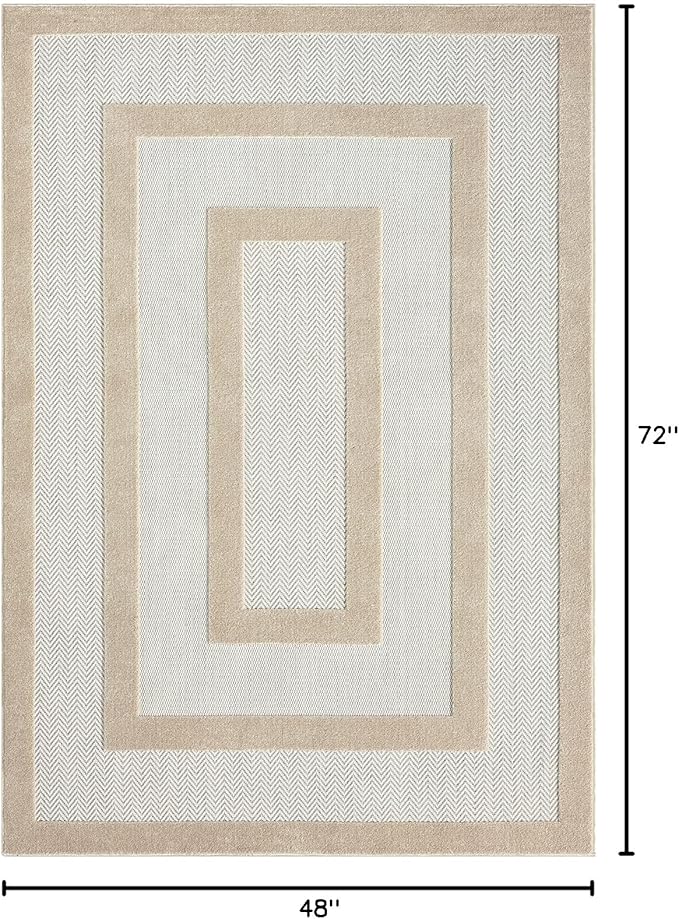 Abani Area Rugs - Modern Minimalist Pattern - Cream Rug for Living Room, Bedroom, Dining Room - Indoor/Outdoor - Easy to Clean - Non-Shedding - 4' x 6'
