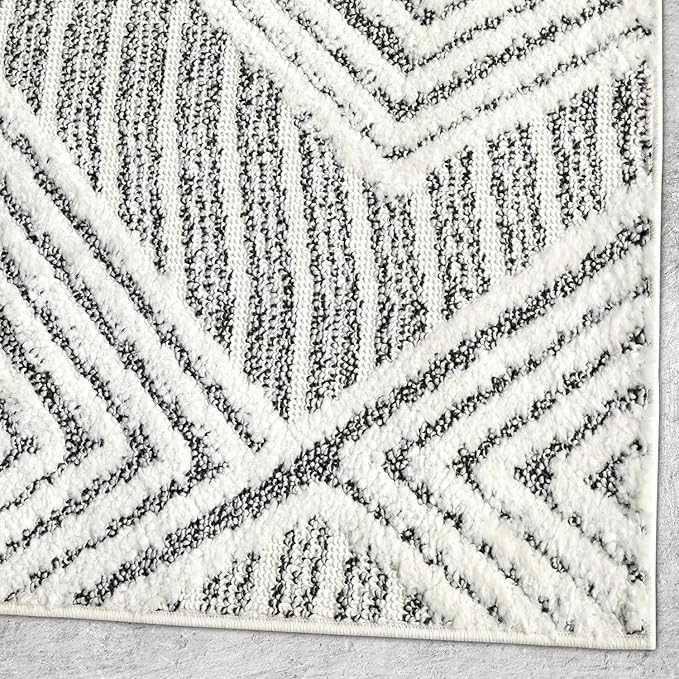 Antep Rugs Palafito 6x9 Geometric Shag Diamond High-Low Pile Textured Indoor Area Rug (Gray, 6'7" x 9')