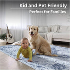 Bloom Rugs Washable Non-Slip 12 ft Runner - Gray/Blue Traditional Medallion Runner for Entryway, Hallway, Bathroom, and Kitchen - Exact Size: 2.5' x 12'